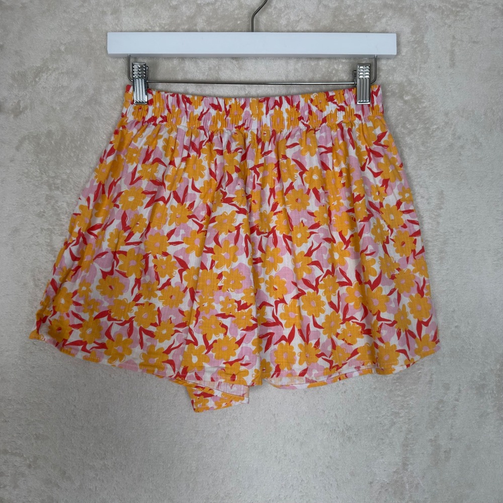 Sabo Skirt Floral Elastic Waist Cotton Mini Shorts Trop XS Cottagecore Natural